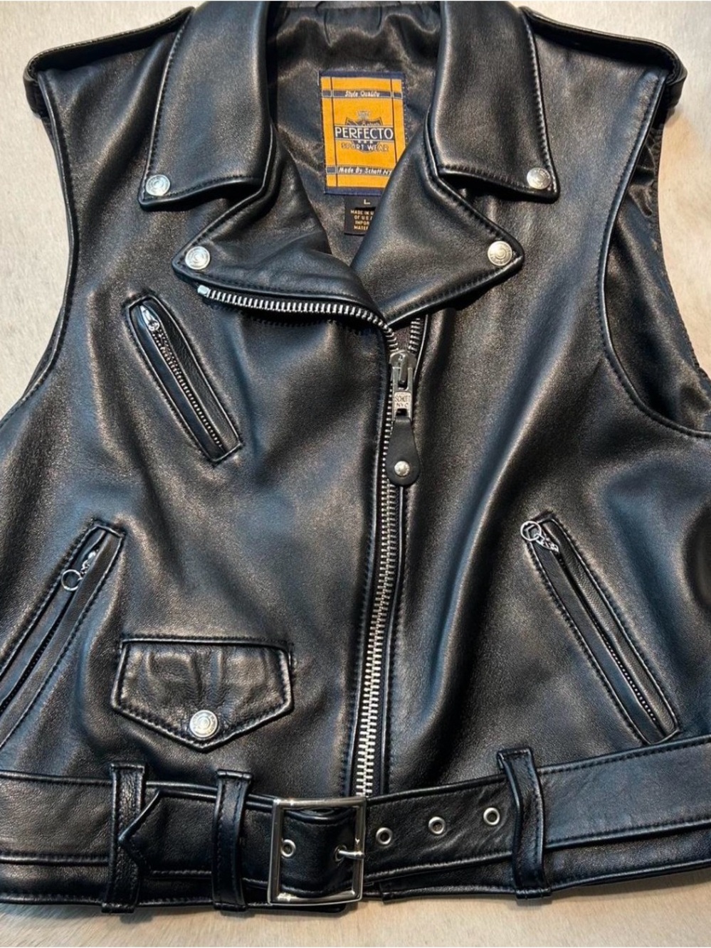 Schott NYC Black Leather Motorcycle Vest